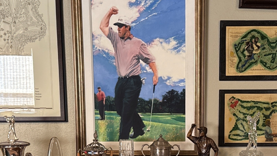 image of painting of hal sutton victory at tpc sawgrass in 2000